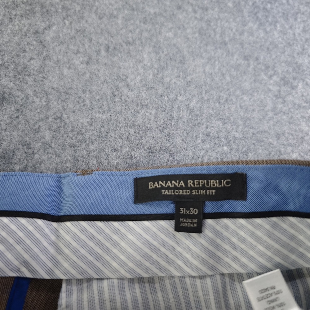 Banana Republic Mens Tailored Slim Fit Dress Pants 31x30 100% Wool Brown Flat - Picture 6 of 9